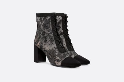 Naughtily-D Heeled Ankle Boot Transparent Mesh and Black Suede Calfskin Embroidered with Dior Roses Motif DIOR at Dior